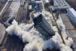 Odstřel skipové věže Dolu Staříč II