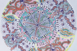 pastelková mandala s obrysy propiskou malého formátu