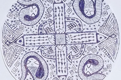 pastelková mandala s obrysy propiskou malého formátu